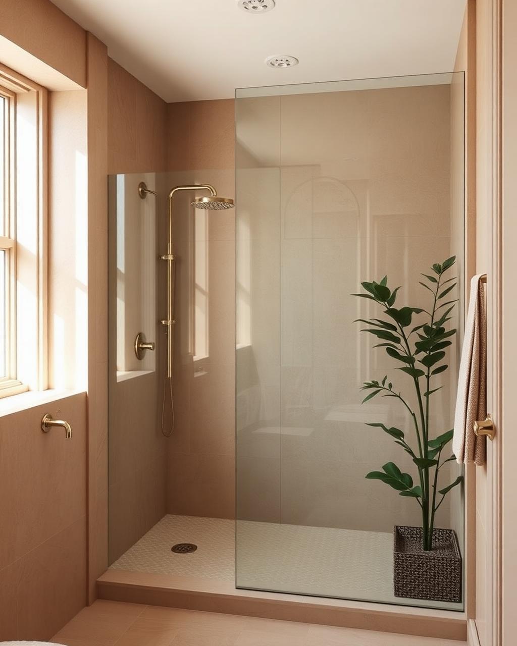 Walk-in shower with seamless glass