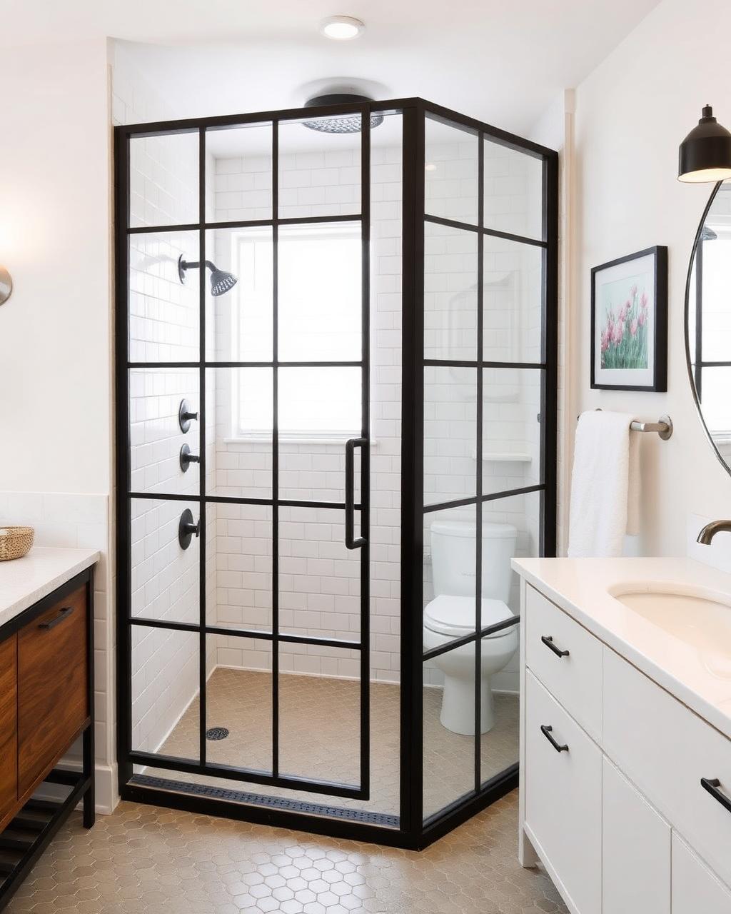 Black grid shower enclosure